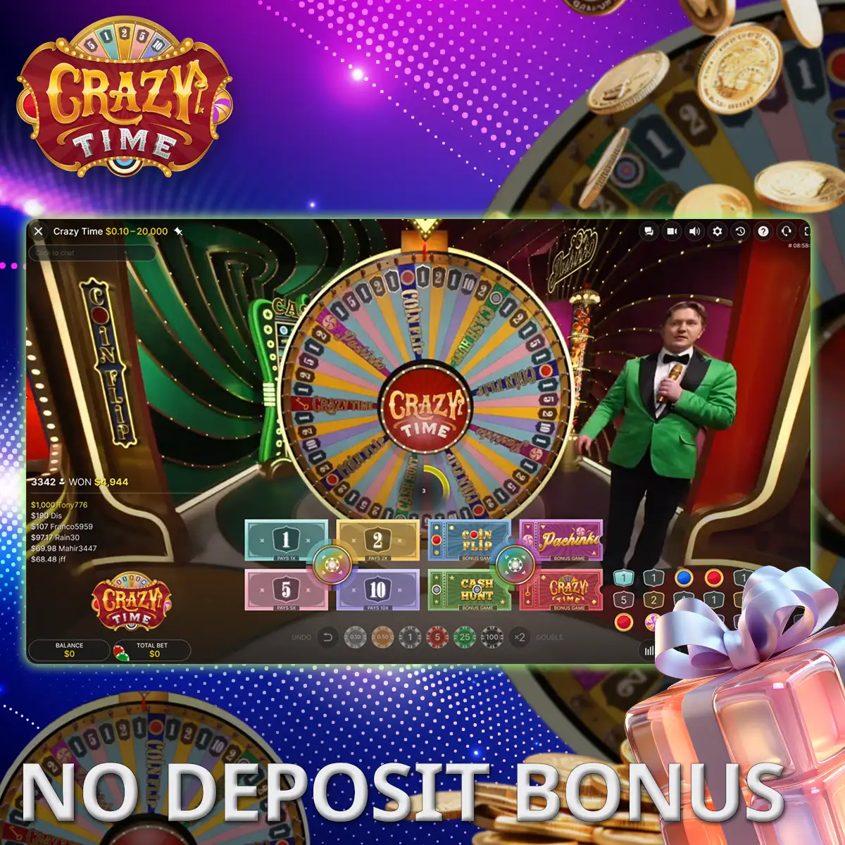 No deposit bonus in the game Crazy Time